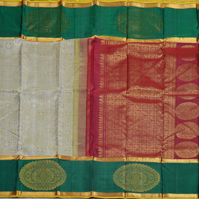 Hayagrivas Beige Handloom Kanjivaram Silk Saree with Bottle Green Border KBD1691A4-1