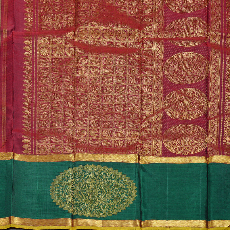 Hayagrivas Beige Handloom Kanjivaram Silk Saree with Bottle Green Border KBD1691A4-1