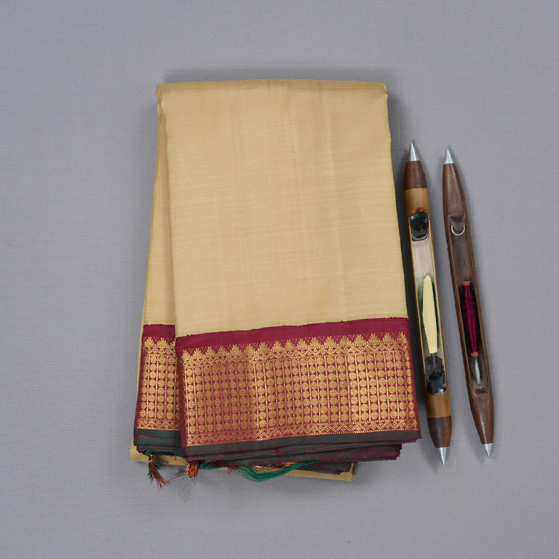 Hayagrivas Sandal Handloom Kanjivaram Silk Saree with Maroon Border KBD1691A9-1