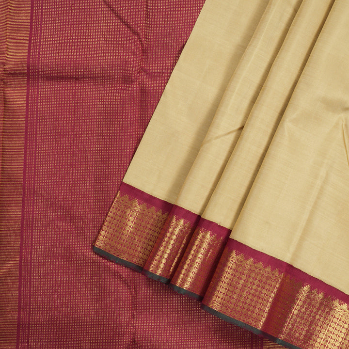 Hayagrivas Sandal Handloom Kanjivaram Silk Saree with Maroon Border KBD1691A9-1