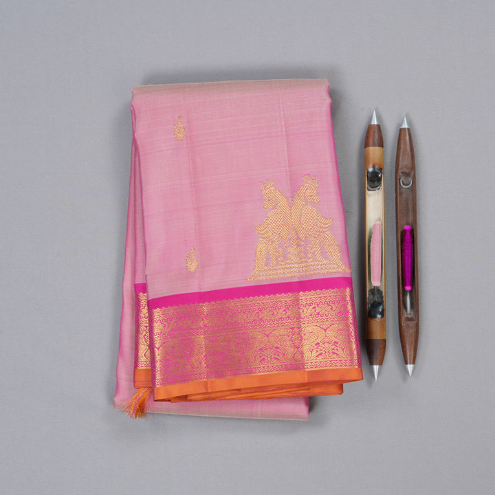 Hayagrivas Baby Pink Handloom Kanjivaram Silk Saree with Pink Border KBD1692A6-1