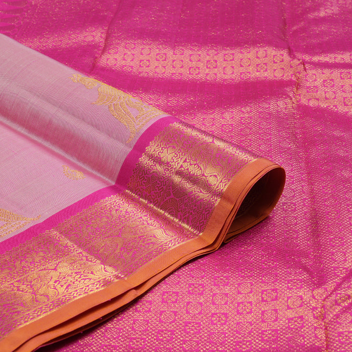 Hayagrivas Baby Pink Handloom Kanjivaram Silk Saree with Pink Border KBD1692A6-1