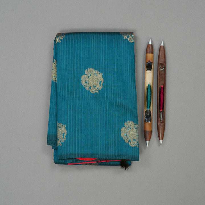 Hayagrivas Handloom Peacock Blue Kanjivaram Silk Saree KBD1694A3-6