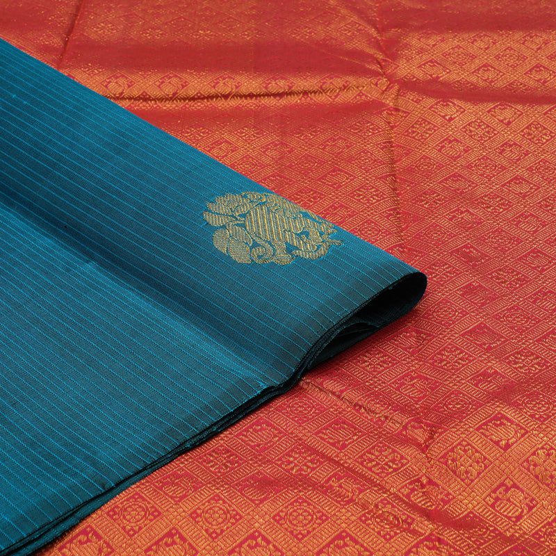 Hayagrivas Handloom Peacock Blue Kanjivaram Silk Saree KBD1694A3-6