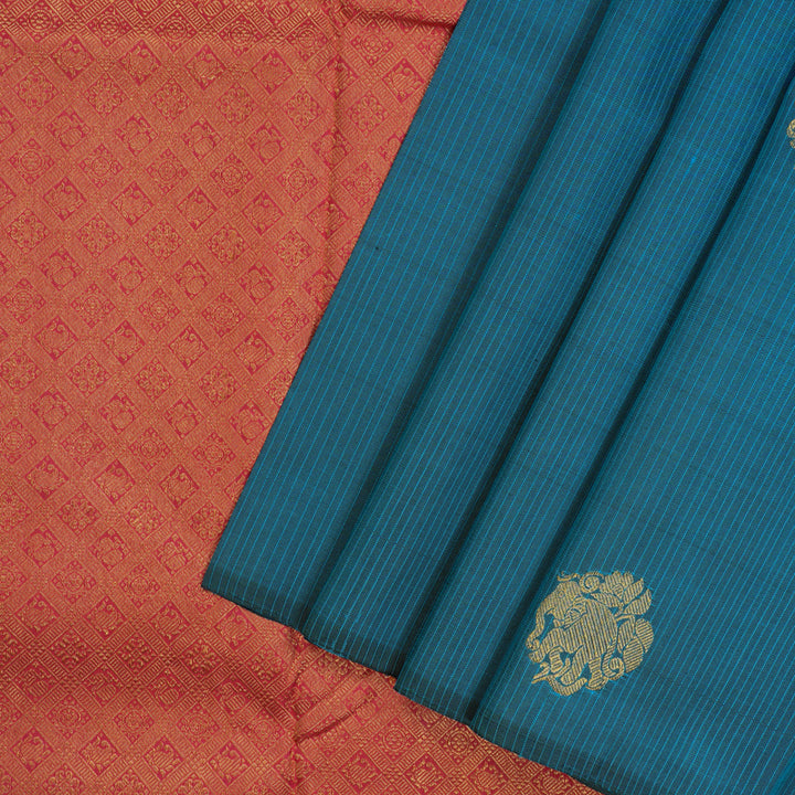 Hayagrivas Handloom Peacock Blue Kanjivaram Silk Saree KBD1694A3-6
