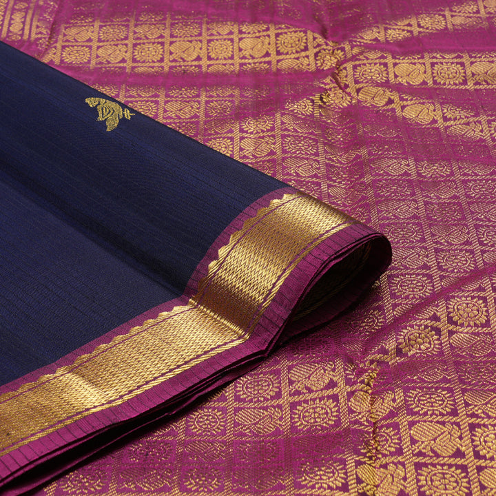 Hayagrivas Dark Blue Handloom Kanjivaram Silk Saree with Purple Border KBD1694A3-8