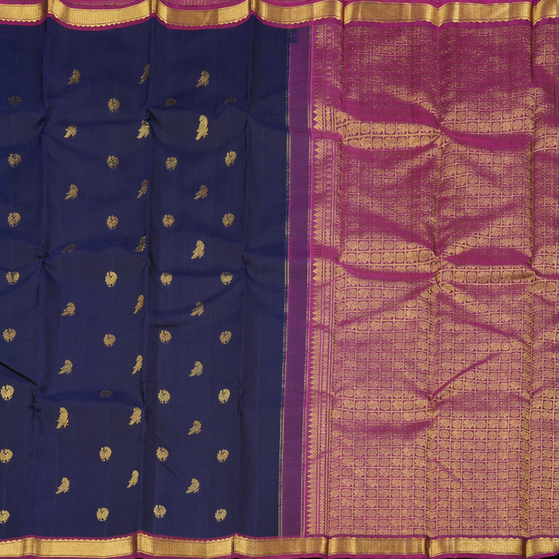 Hayagrivas Dark Blue Handloom Kanjivaram Silk Saree with Purple Border KBD1694A3-8