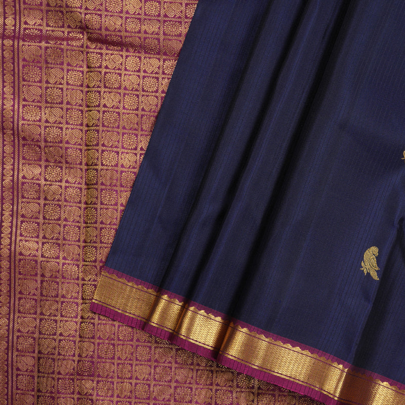 Hayagrivas Dark Blue Handloom Kanjivaram Silk Saree with Purple Border KBD1694A3-8