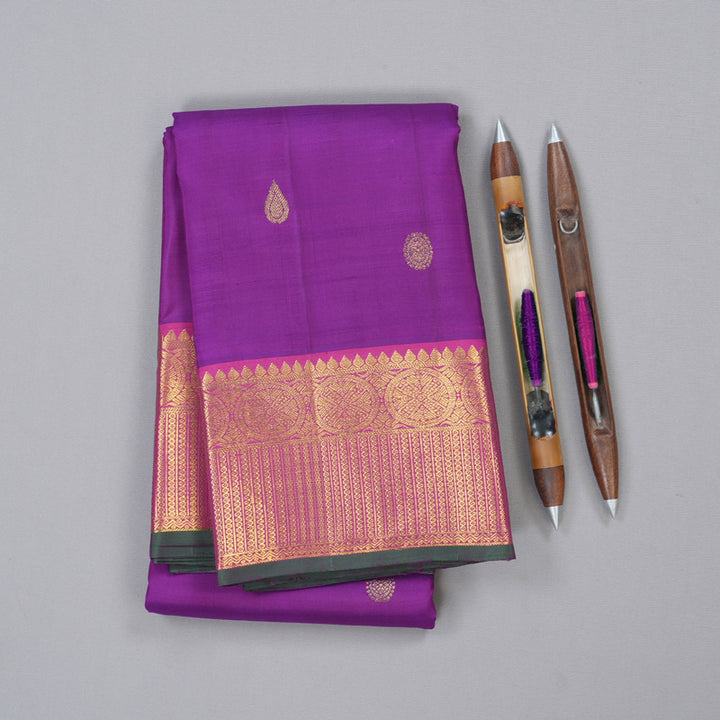 Hayagrivas Purplish Blue Handloom Kanjivaram Silk Saree with Dark Pink Border KBD1694A5-1