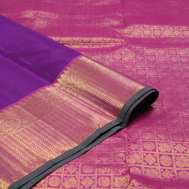 Hayagrivas Purplish Blue Handloom Kanjivaram Silk Saree with Dark Pink Border KBD1694A5-1