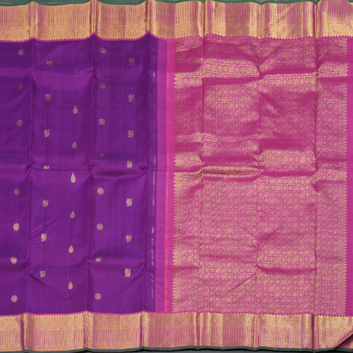 Hayagrivas Purplish Blue Handloom Kanjivaram Silk Saree with Dark Pink Border KBD1694A5-1
