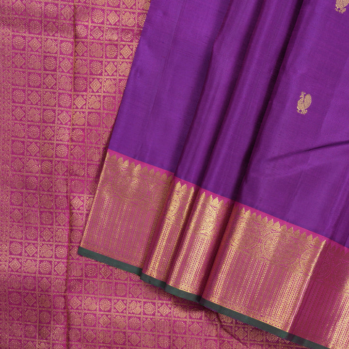 Hayagrivas Purplish Blue Handloom Kanjivaram Silk Saree with Dark Pink Border KBD1694A5-1