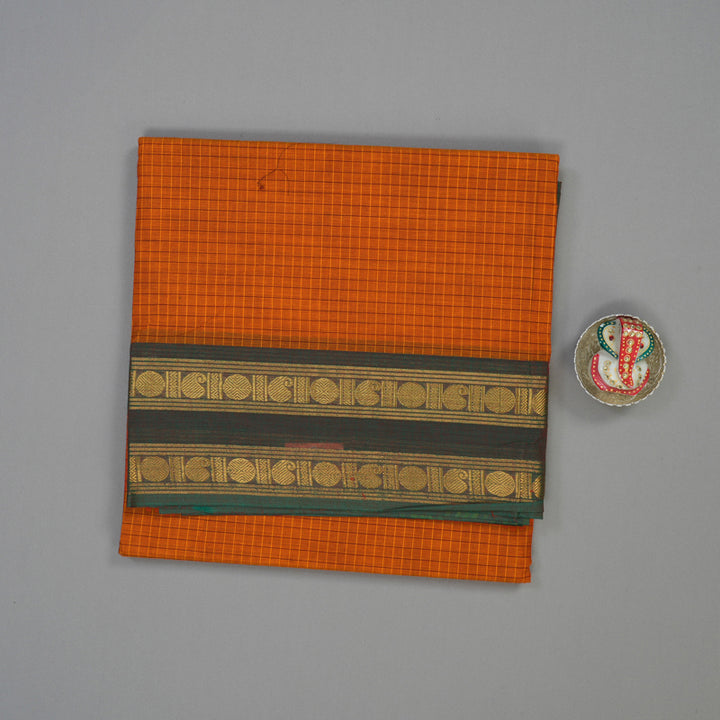 Hayagrivas Dark Orange Handloom Ten Yards Cotton Saree KBD1699A23-7