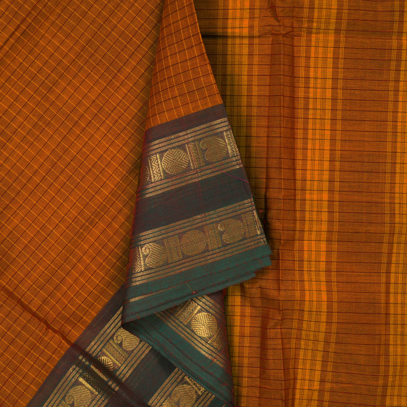 Hayagrivas Dark Orange Handloom Ten Yards Cotton Saree KBD1699A23-7