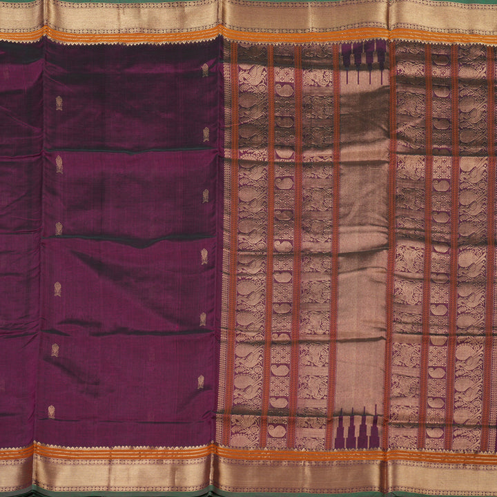 Hayagrivas Handloom  silk cotton saree in Dark purple KBD1700A8-11