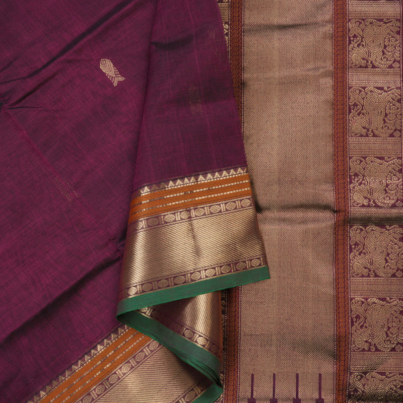 Hayagrivas Handloom  silk cotton saree in Dark purple KBD1700A8-11