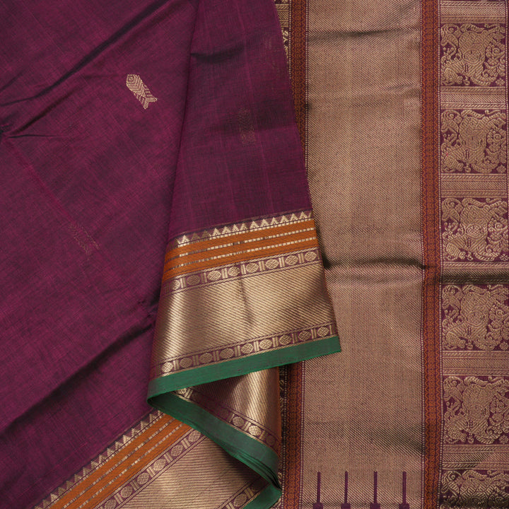 Hayagrivas Handloom  silk cotton saree in Dark purple KBD1700A8-11