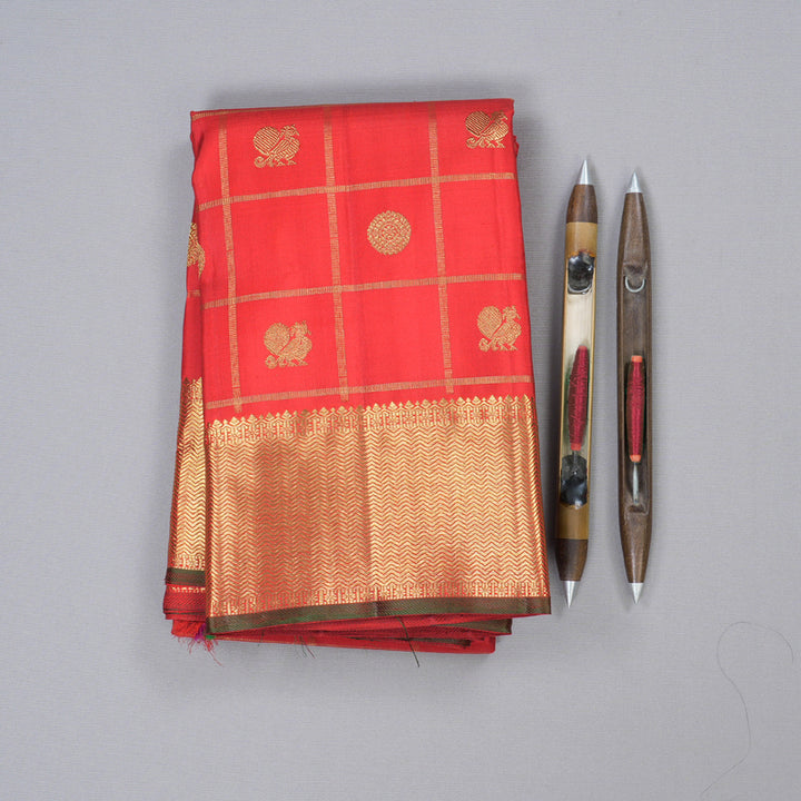 Hayagrivas Red Handloom Kanjivaram Silk Saree with KBD1705A2-1