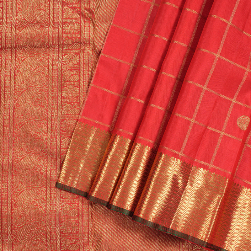 Hayagrivas Red Handloom Kanjivaram Silk Saree with KBD1705A2-1