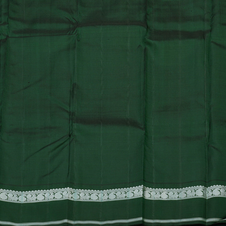 Hayagrivas Handloom Half White Kanjivaram Silk Saree with Bottle Green Border KBD1707A3-2