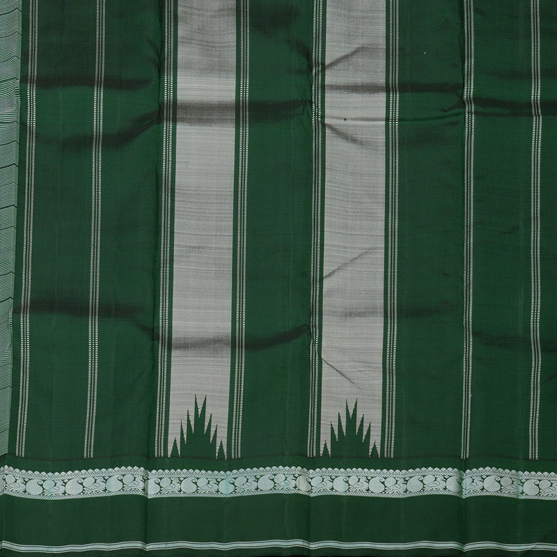 Hayagrivas Handloom Half White Kanjivaram Silk Saree with Bottle Green Border KBD1707A3-2