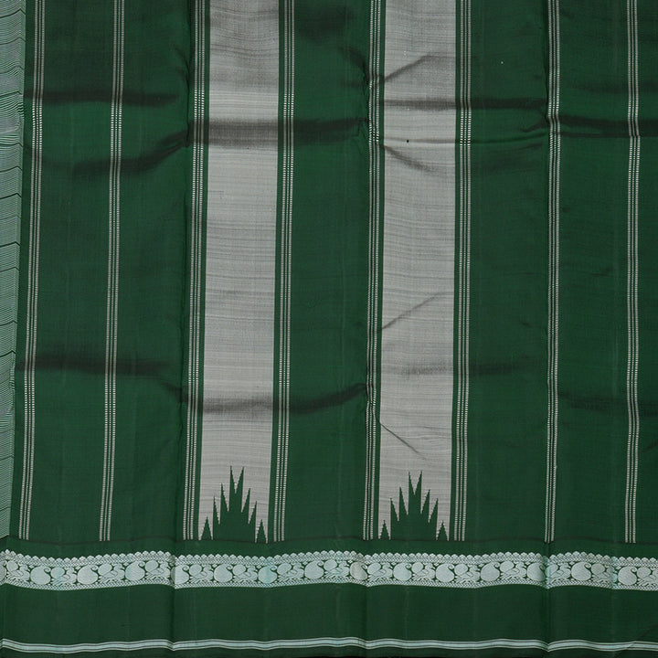 Hayagrivas Handloom Half White Kanjivaram Silk Saree with Bottle Green Border KBD1707A3-2