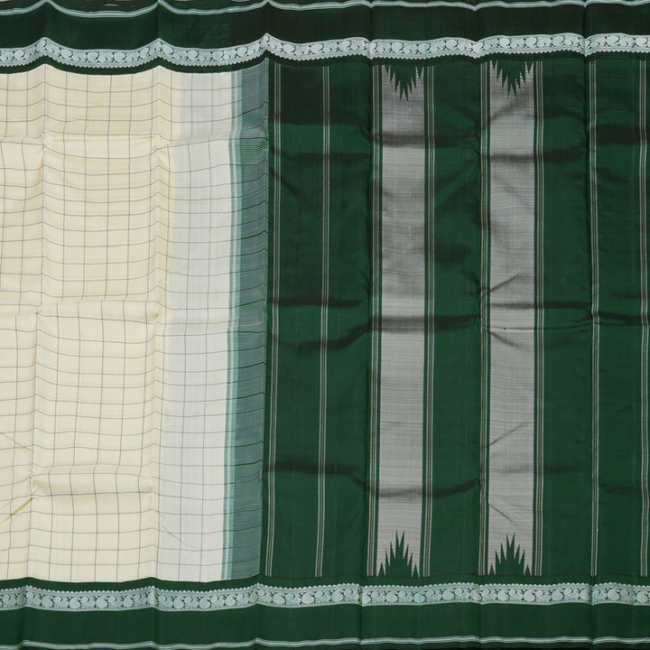 Hayagrivas Handloom Half White Kanjivaram Silk Saree with Bottle Green Border KBD1707A3-2