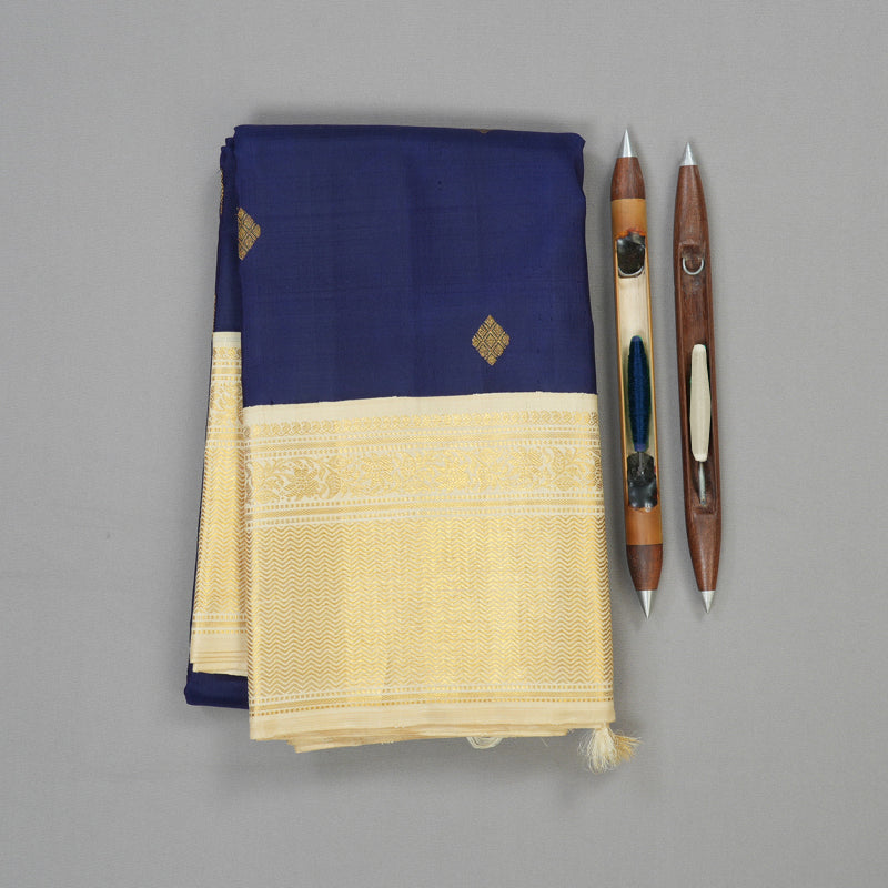Hayagrivas Handloom Pure Kanjivaram Silk Saree in Regal Dark Blue KBD1709A1-1