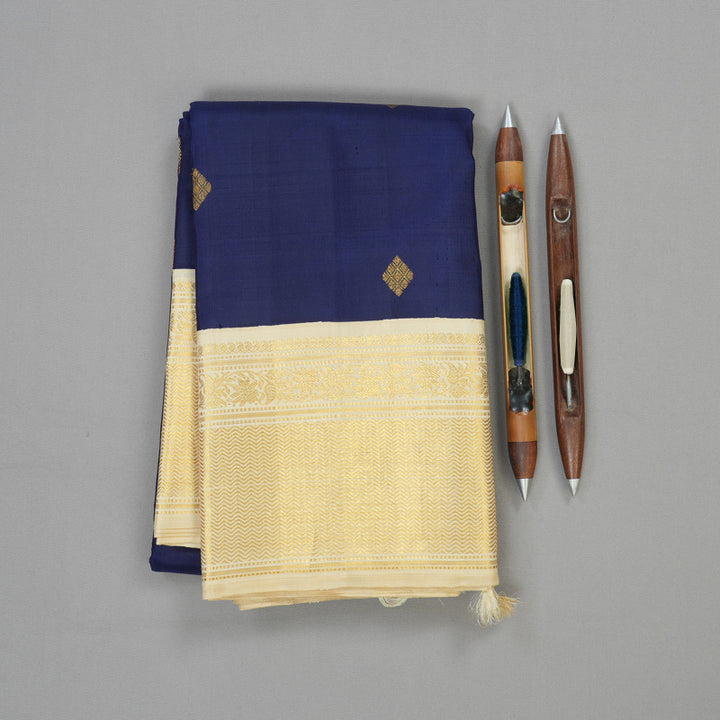 Hayagrivas Handloom Pure Kanjivaram Silk Saree in Regal Dark Blue KBD1709A1-1