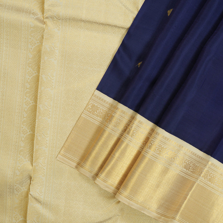 Hayagrivas Handloom Pure Kanjivaram Silk Saree in Regal Dark Blue KBD1709A1-1