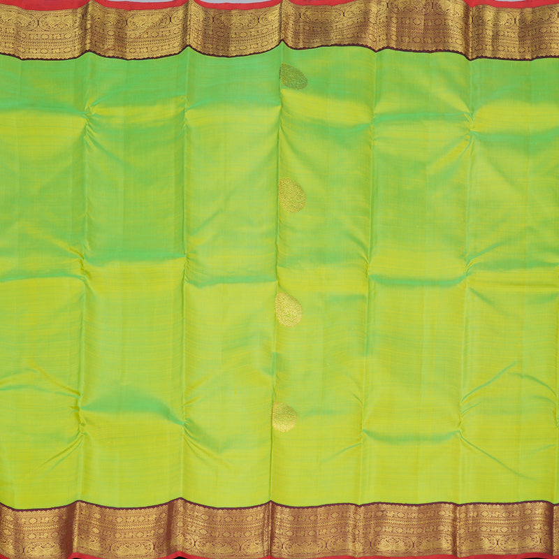 Hayagrivas Fluorescent Green Handloom Kanjivaram Silk Saree with Wine Maroon Border KBD1710A1-3