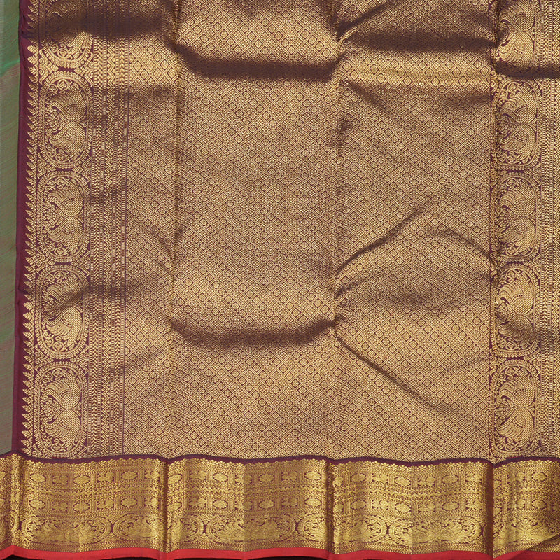Hayagrivas Fluorescent Green Handloom Kanjivaram Silk Saree with Wine Maroon Border KBD1710A1-3