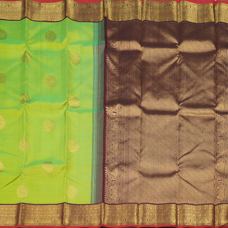 Hayagrivas Fluorescent Green Handloom Kanjivaram Silk Saree with Wine Maroon Border KBD1710A1-3