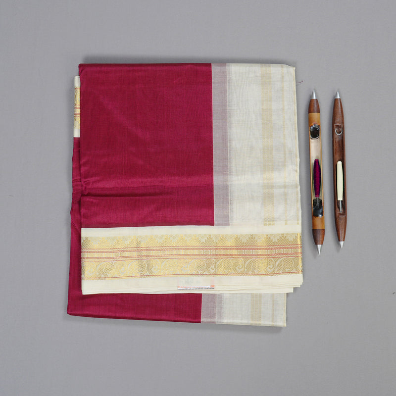 Hayagrivas Handloom Berry With Off White Silk Cotton Saree KBD1718A1-6