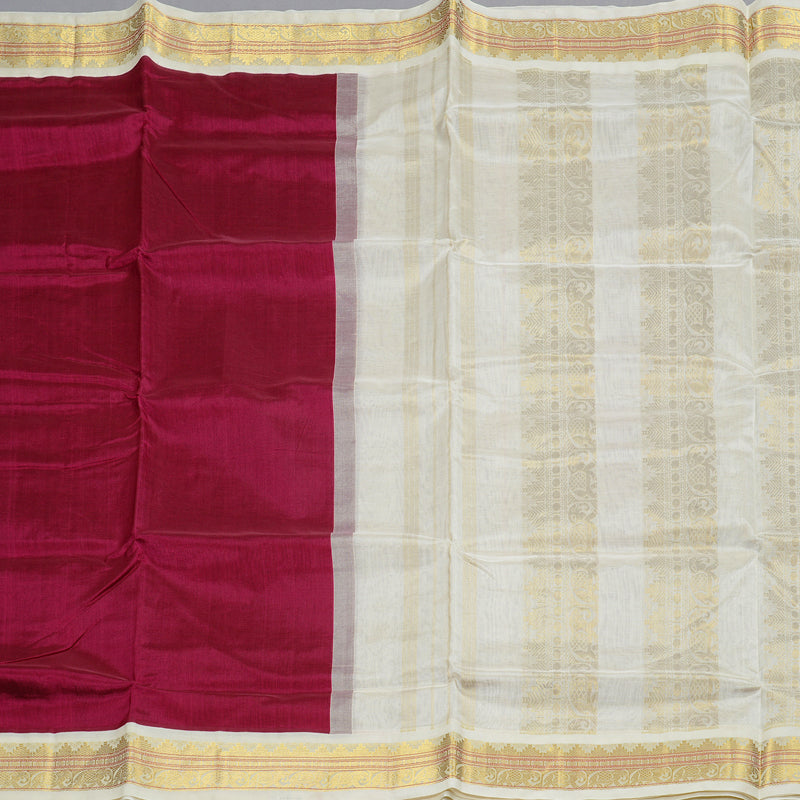 Hayagrivas Handloom Berry With Off White Silk Cotton Saree KBD1718A1-6