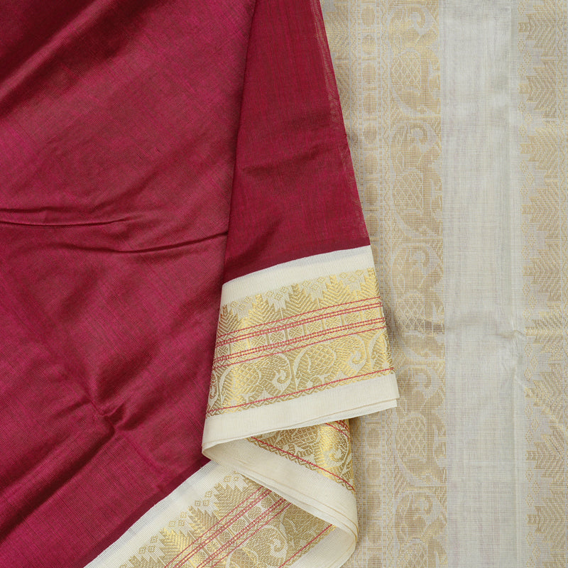 Hayagrivas Handloom Berry With Off White Silk Cotton Saree KBD1718A1-6