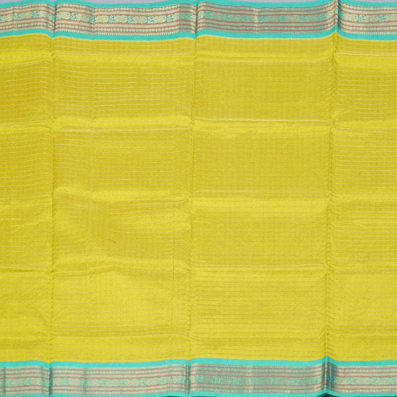 Hayagrivas Handloom Lemon Yellow With Teal Silk Cotton Saree KBD1718A9-6