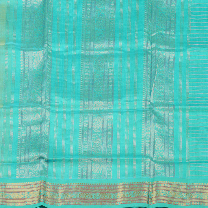 Hayagrivas Handloom Lemon Yellow With Teal Silk Cotton Saree KBD1718A9-6