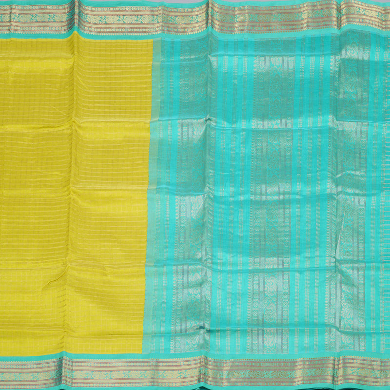Hayagrivas Handloom Lemon Yellow With Teal Silk Cotton Saree KBD1718A9-6
