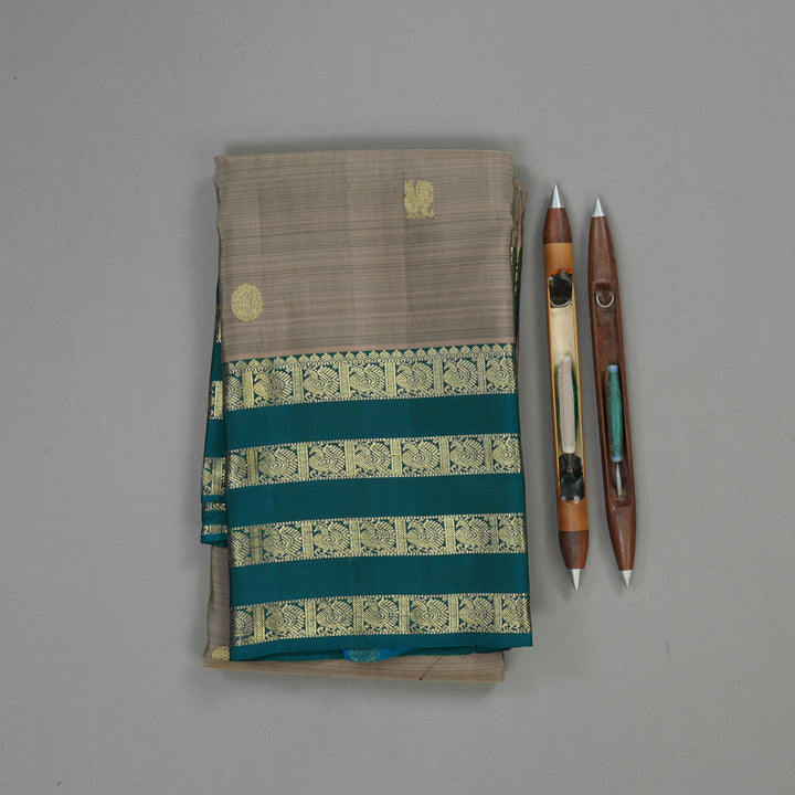 Hayagrivas Handloom Royal Grey Kanjivaram Silk Saree with Dark Teal Border KBD1725A10-3