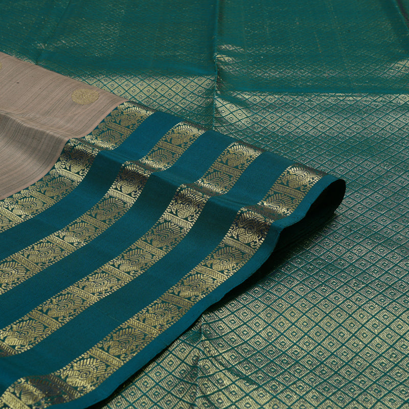 Hayagrivas Handloom Royal Grey Kanjivaram Silk Saree with Dark Teal Border KBD1725A10-3