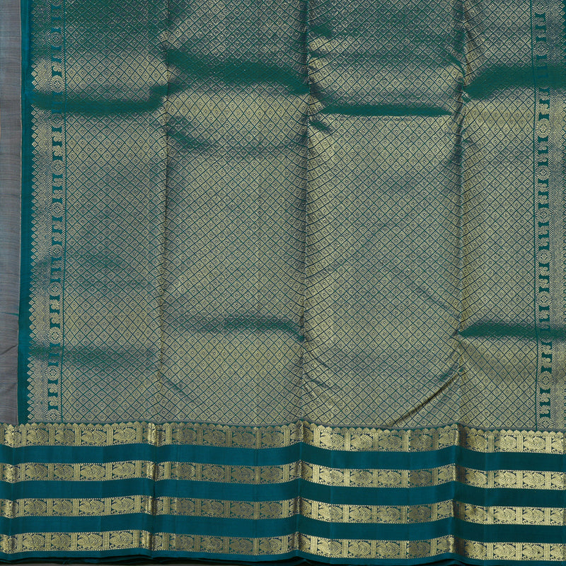 Hayagrivas Handloom Royal Grey Kanjivaram Silk Saree with Dark Teal Border KBD1725A10-3