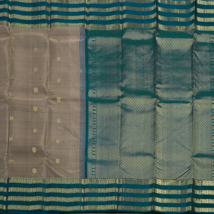 Hayagrivas Handloom Royal Grey Kanjivaram Silk Saree with Dark Teal Border KBD1725A10-3