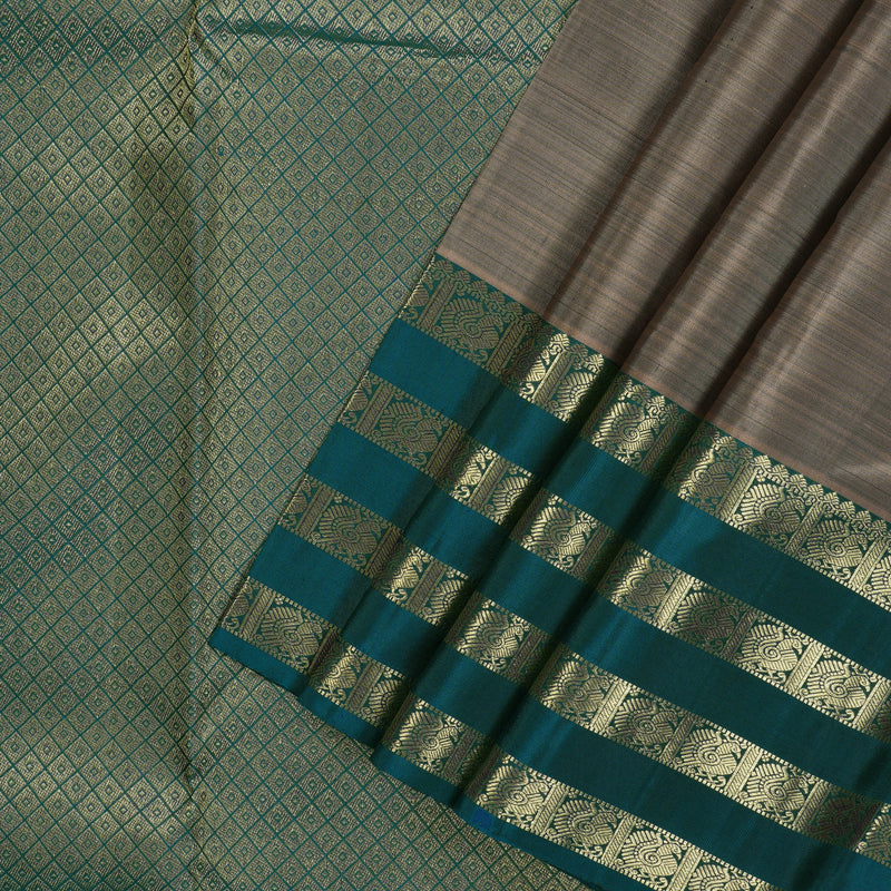 Hayagrivas Handloom Royal Grey Kanjivaram Silk Saree with Dark Teal Border KBD1725A10-3