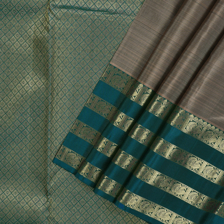 Hayagrivas Handloom Royal Grey Kanjivaram Silk Saree with Dark Teal Border KBD1725A10-3