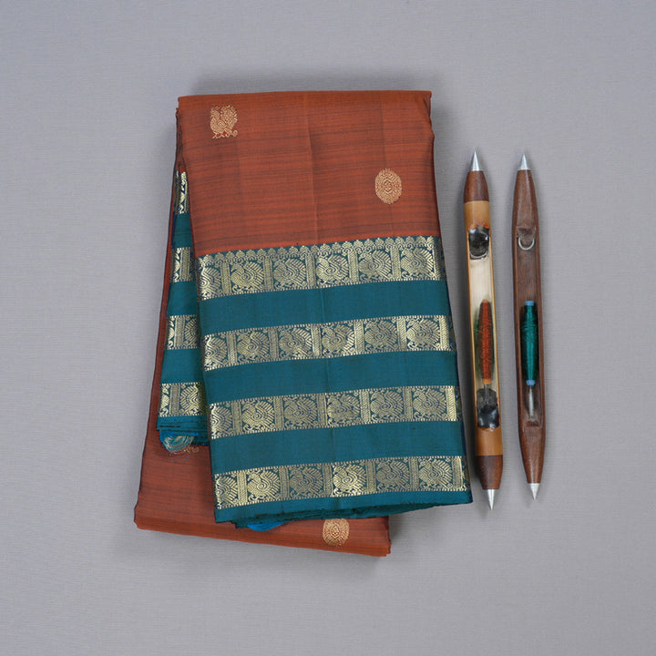 Hayagrivas Burnt Orange Handloom Kanjivaram Silk Saree with Dark Sky Blue Border KBD1725A10-5