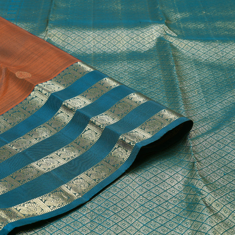 Hayagrivas Burnt Orange Handloom Kanjivaram Silk Saree with Dark Sky Blue Border KBD1725A10-5