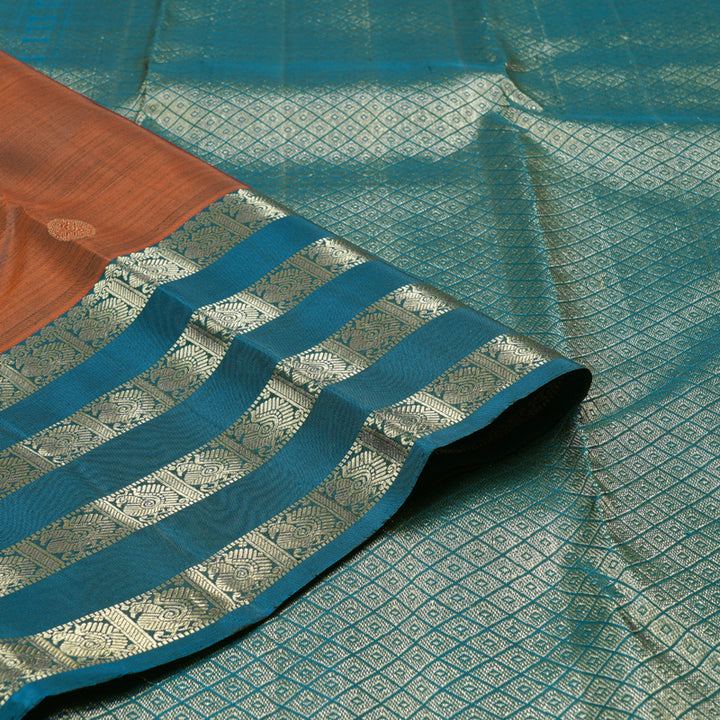 Hayagrivas Burnt Orange Handloom Kanjivaram Silk Saree with Dark Sky Blue Border KBD1725A10-5
