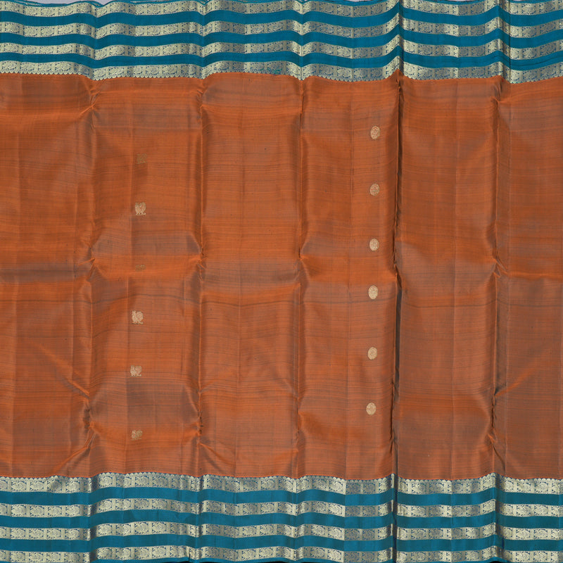 Hayagrivas Burnt Orange Handloom Kanjivaram Silk Saree with Dark Sky Blue Border KBD1725A10-5