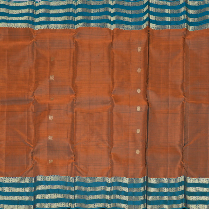 Hayagrivas Burnt Orange Handloom Kanjivaram Silk Saree with Dark Sky Blue Border KBD1725A10-5